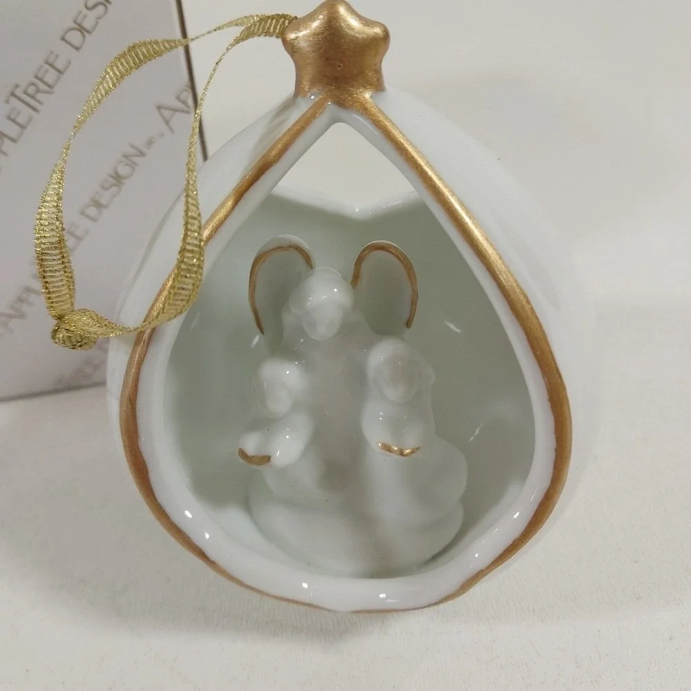 Apple Tree Design Fine Porcelain Angel Guardian‎ Star Gold Christmas Ornament